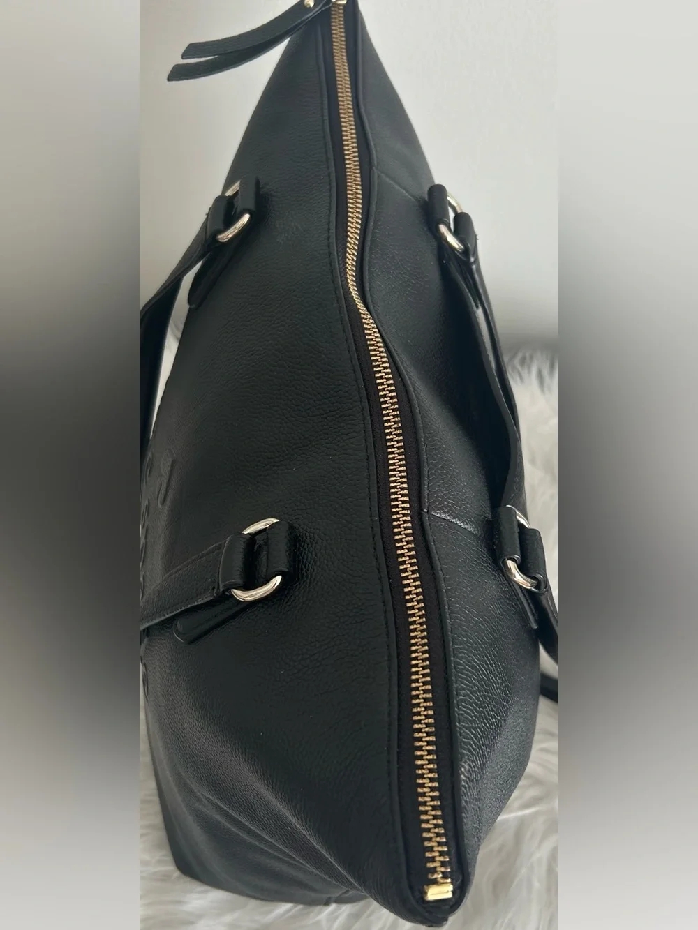 Kate Spade Black Pebbled Leather Zip Top Tote Shoulder Bag Work Laptop